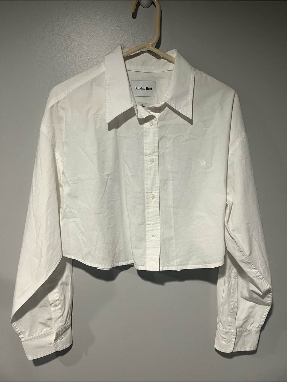 Sunday Best White Cropped Button-Down Shirt